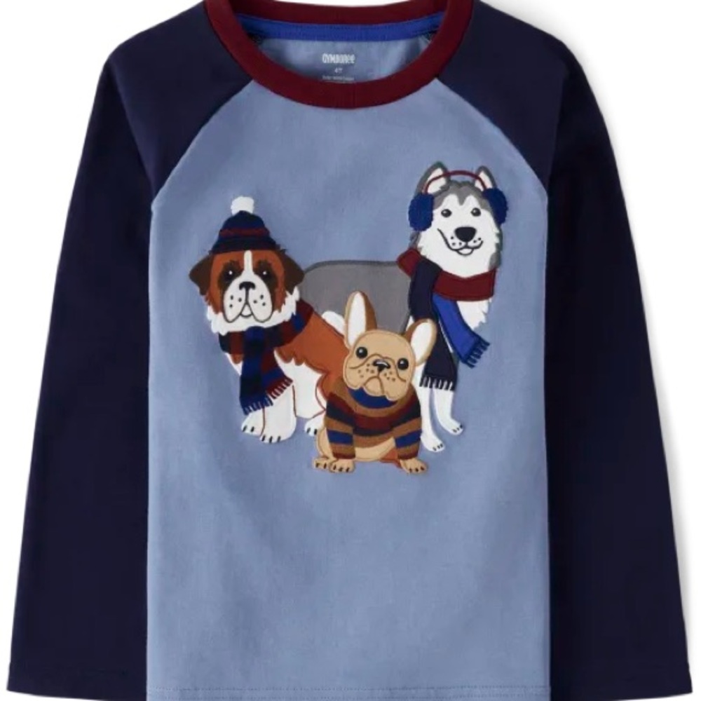 Never used Gymboree boys long sleeve embroidered dogs raglon top